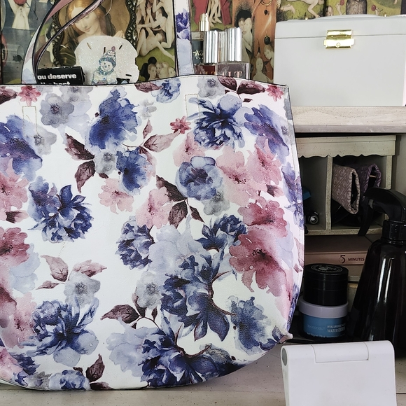 Blue and Pink Floral Watercolor Tote Bag - Picture 1 of 2